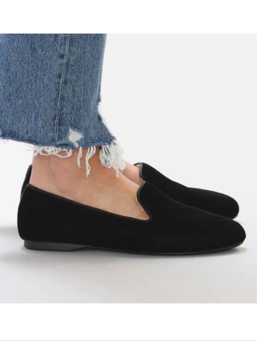 BIRDIES The Starling Velvet Flats US 8.5 Black Faux-Fur Lined Slip-On Loafer